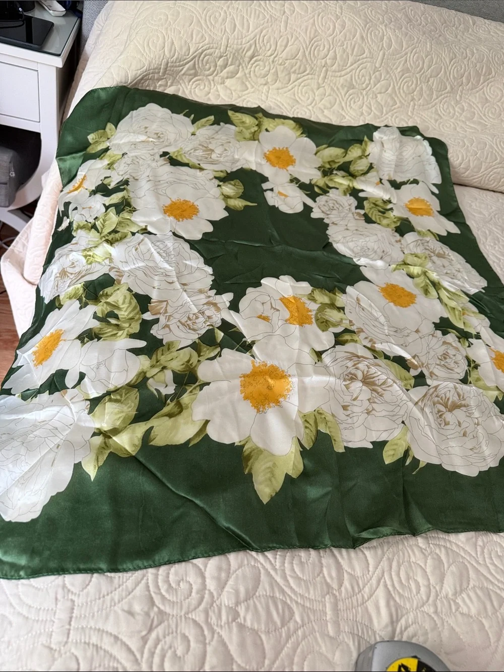 Floral Green and White Decorative head scarf